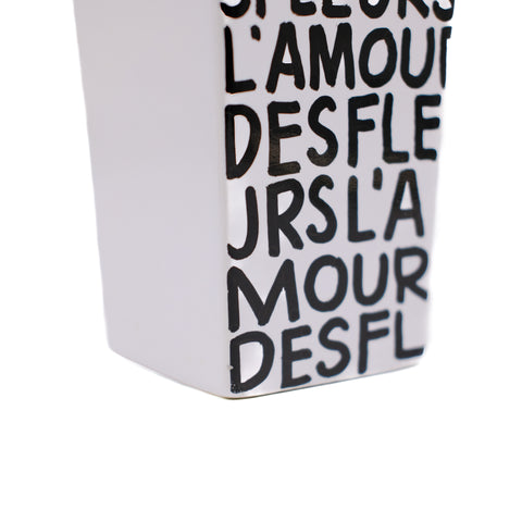 Tall White Hand Lettered Vase