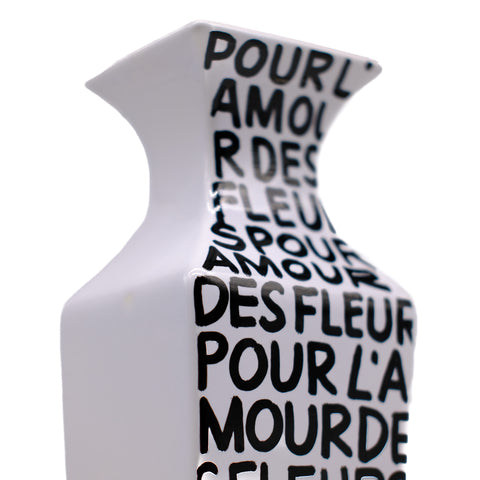Tall White Hand Lettered Vase