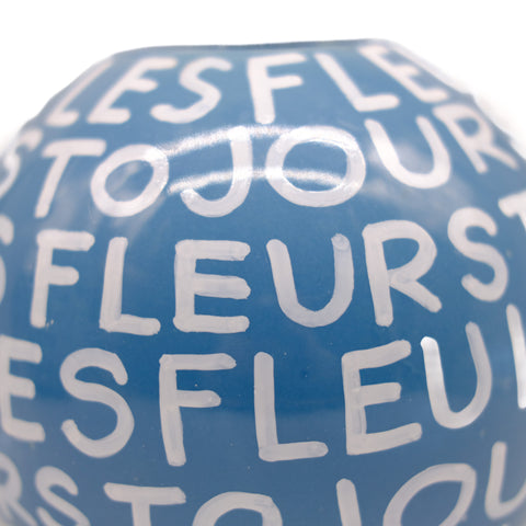 Blue Hand Lettered Vase