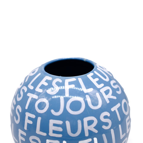 Blue Hand Lettered Vase