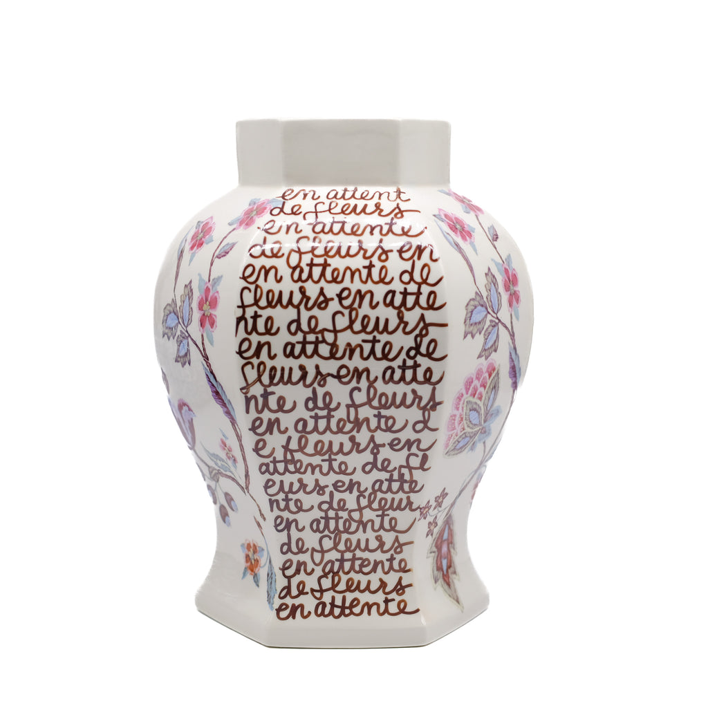 Cream Floral Hand Lettered Vase
