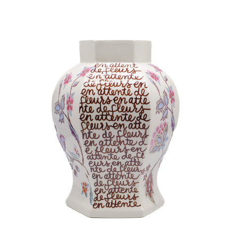 Cream Floral Hand Lettered Vase