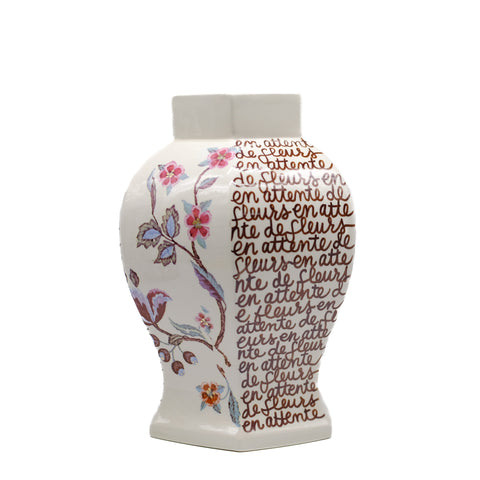 Cream Floral Hand Lettered Vase
