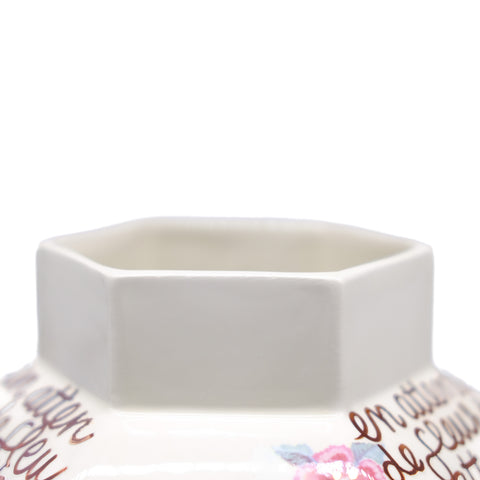 Cream Floral Hand Lettered Vase
