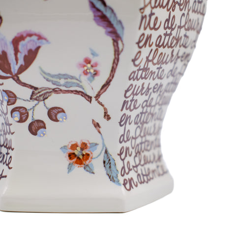 Cream Floral Hand Lettered Vase