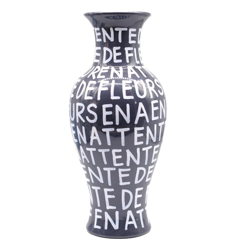 Grey Hand Lettered Vase