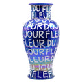 Iridescent Blue Hand Lettered Vase
