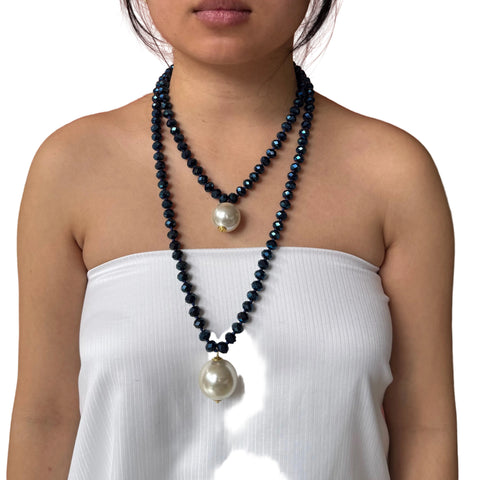 Bella Sphera Necklace Navy and Pearls