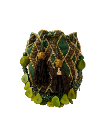 Beaded Medium Bucket with Tagua Strap