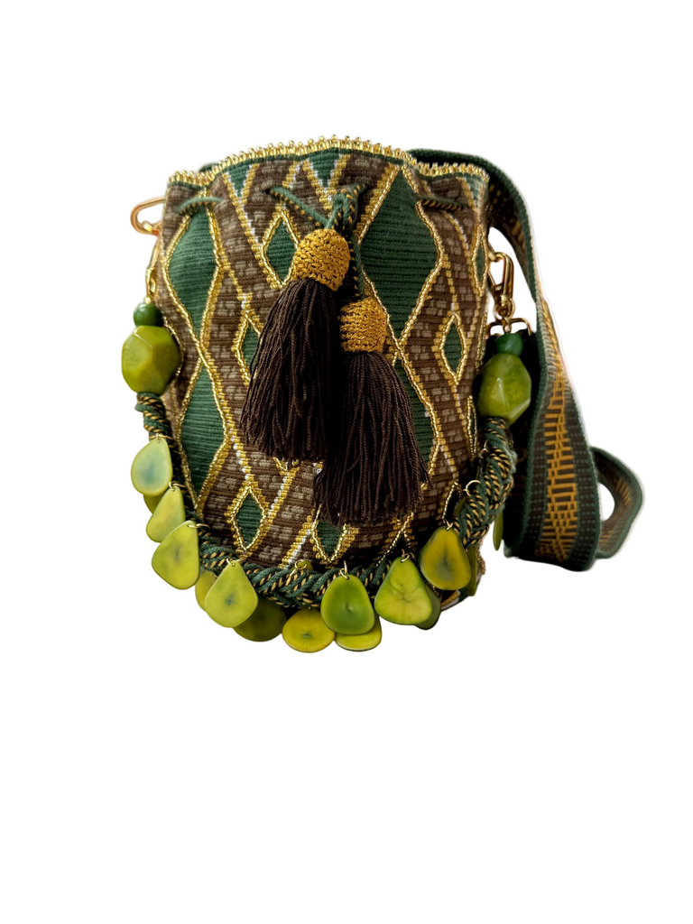 Beaded Medium Bucket with Tagua Strap