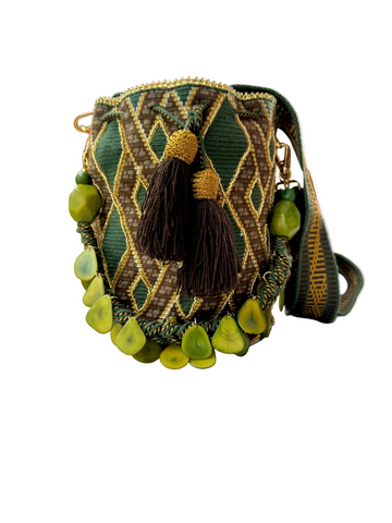 Beaded Medium Bucket with Tagua Strap