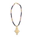 Gold, Pink and Black Cross Beaded Neckless