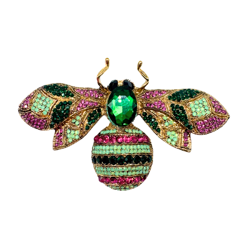 Bumble Bee Vintage Brooch Green and Pink