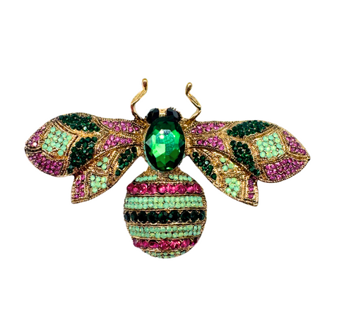 Bumble Bee Vintage Brooch Green and Pink