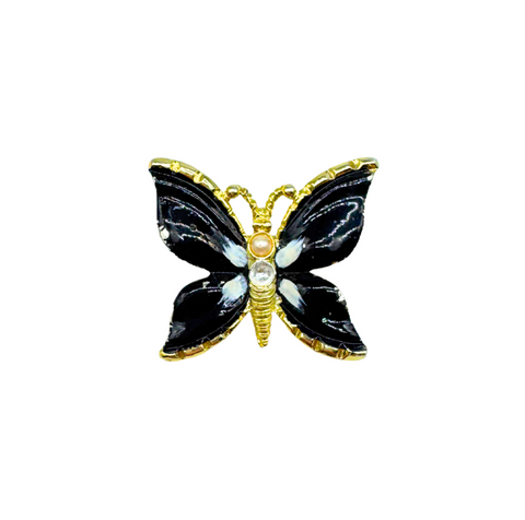 Vintage White & Black Butterfly Brooch
