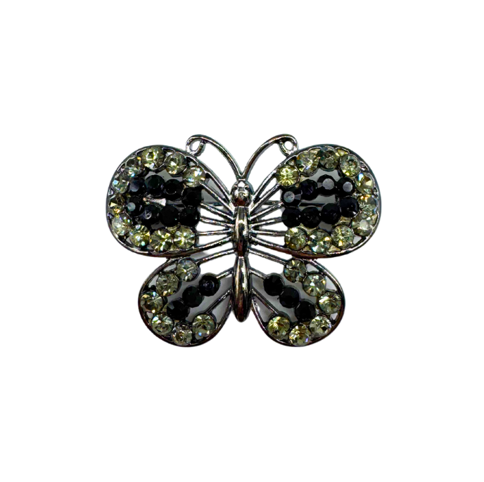 Vintage Black Jewel Butterfly Brooch