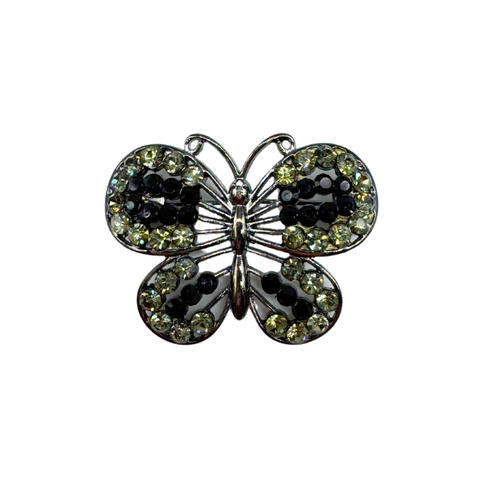 Vintage Black Jewel Butterfly Brooch