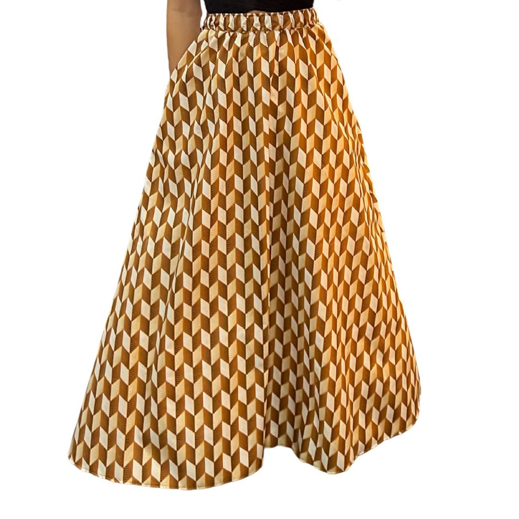 The Chroma Collection Maxi Skirt - Brown Yellow Chevron