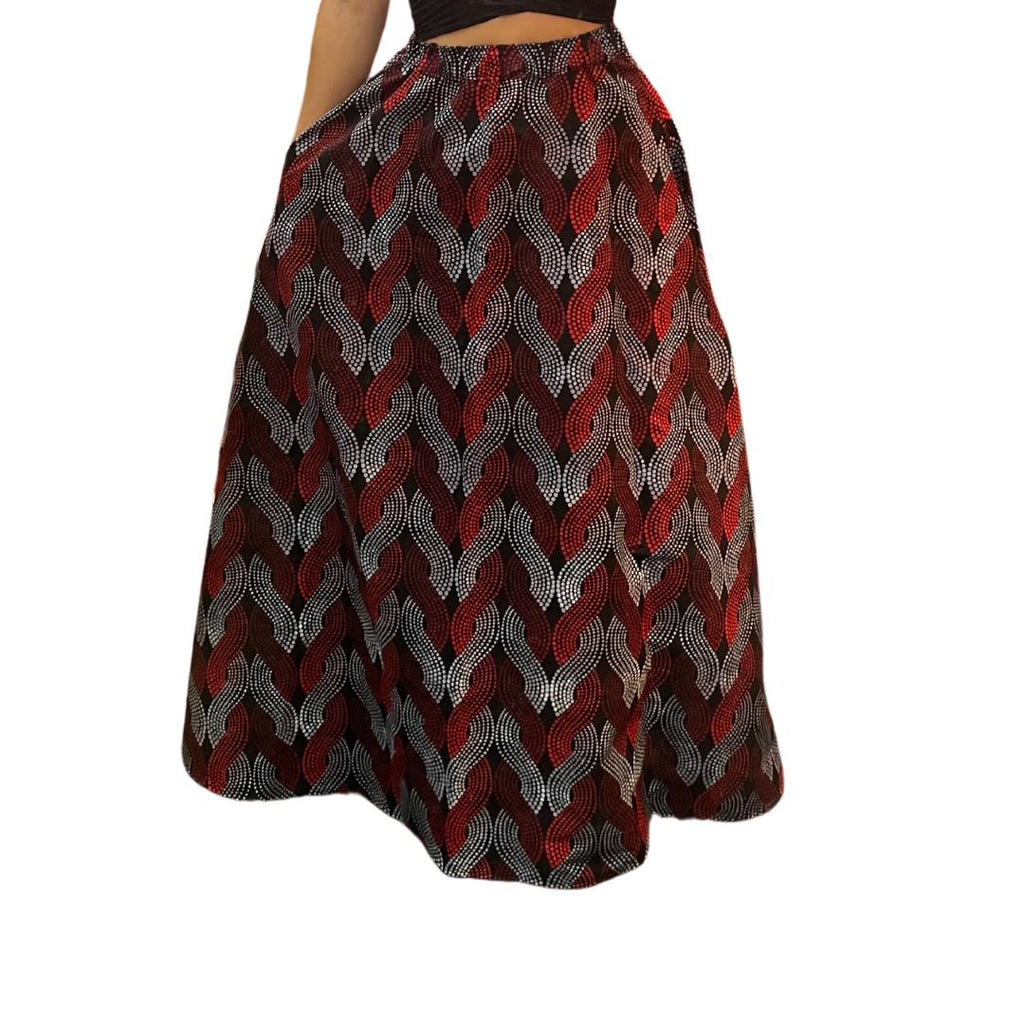 The Chroma Collection Maxi Skirt - Dark Red and white