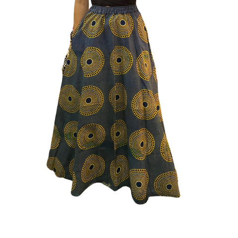 The Chroma Collection Maxi Skirt - Dark Blue Yellow Spots