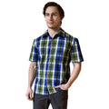 Blue-Green Check Slimmer Short-Sleeve Button-Up Shirt