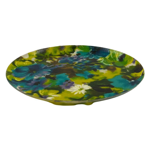 Green and Blue Vintage Round Floral Tray