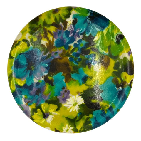 Green and Blue Vintage Round Floral Tray