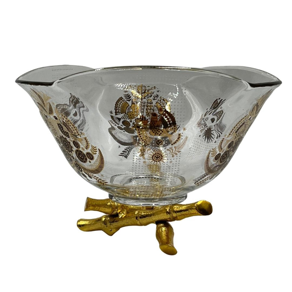 Vintage Large Glass Bowl with Brass Stand
