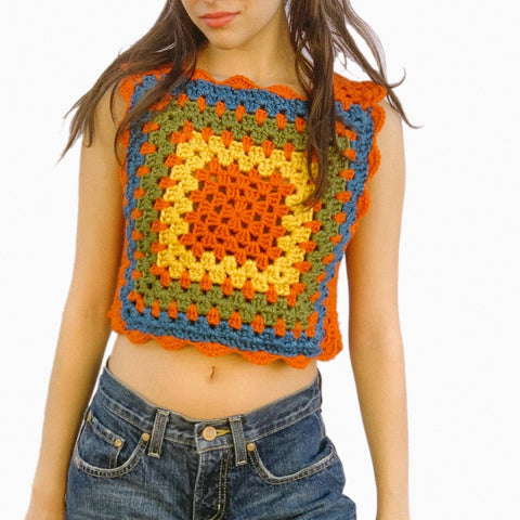 Crochet Granny Square Vest - Pumpkin