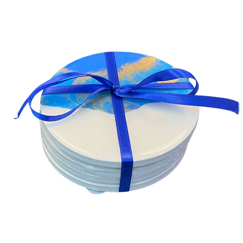 Blue & Gold Round Coaster and Board Set
