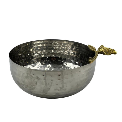 Indian Hammered Silver Bowl w/ Brass