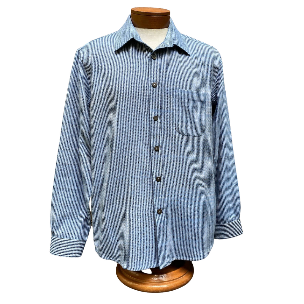 Blue Twill Handloom Long-Sleeve Button-Up Shirt