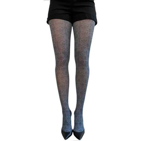 Black Gray Damask Patterned tights for Women