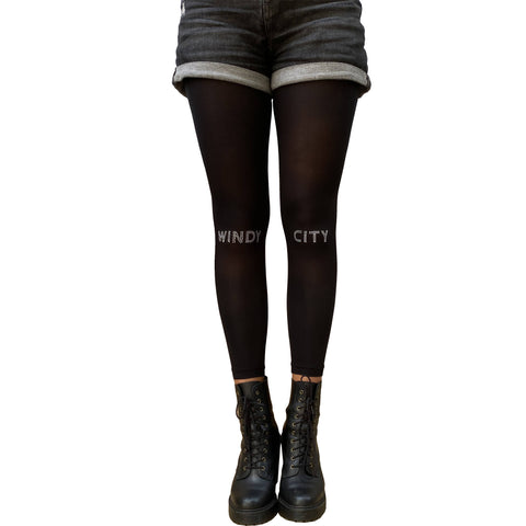 Black Windy City Footless Tights For Women