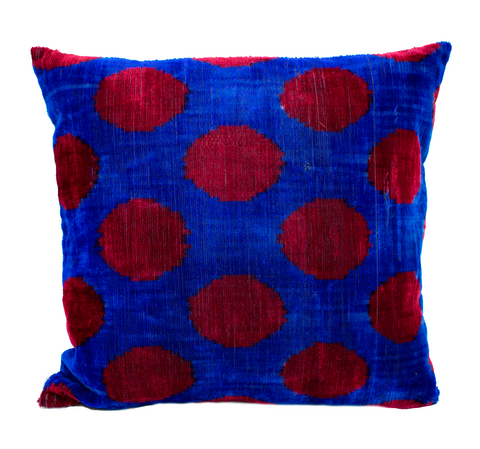 Ikat Pillow Red and Blue Polka Dot