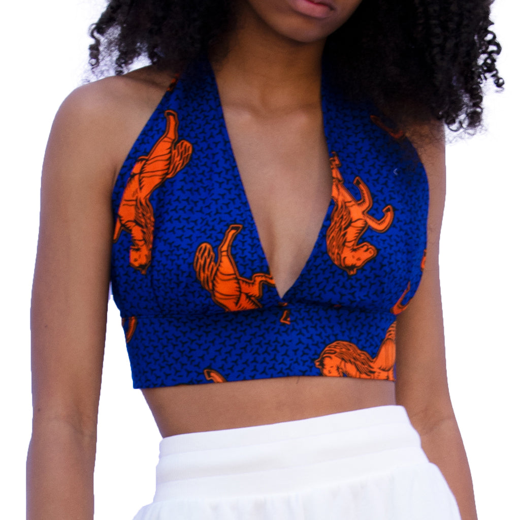 The Chroma Collection Halter Top - Blue with Orange Horse