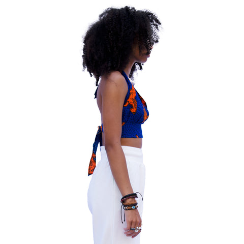 The Chroma Collection Halter Top - Blue with Orange Horse