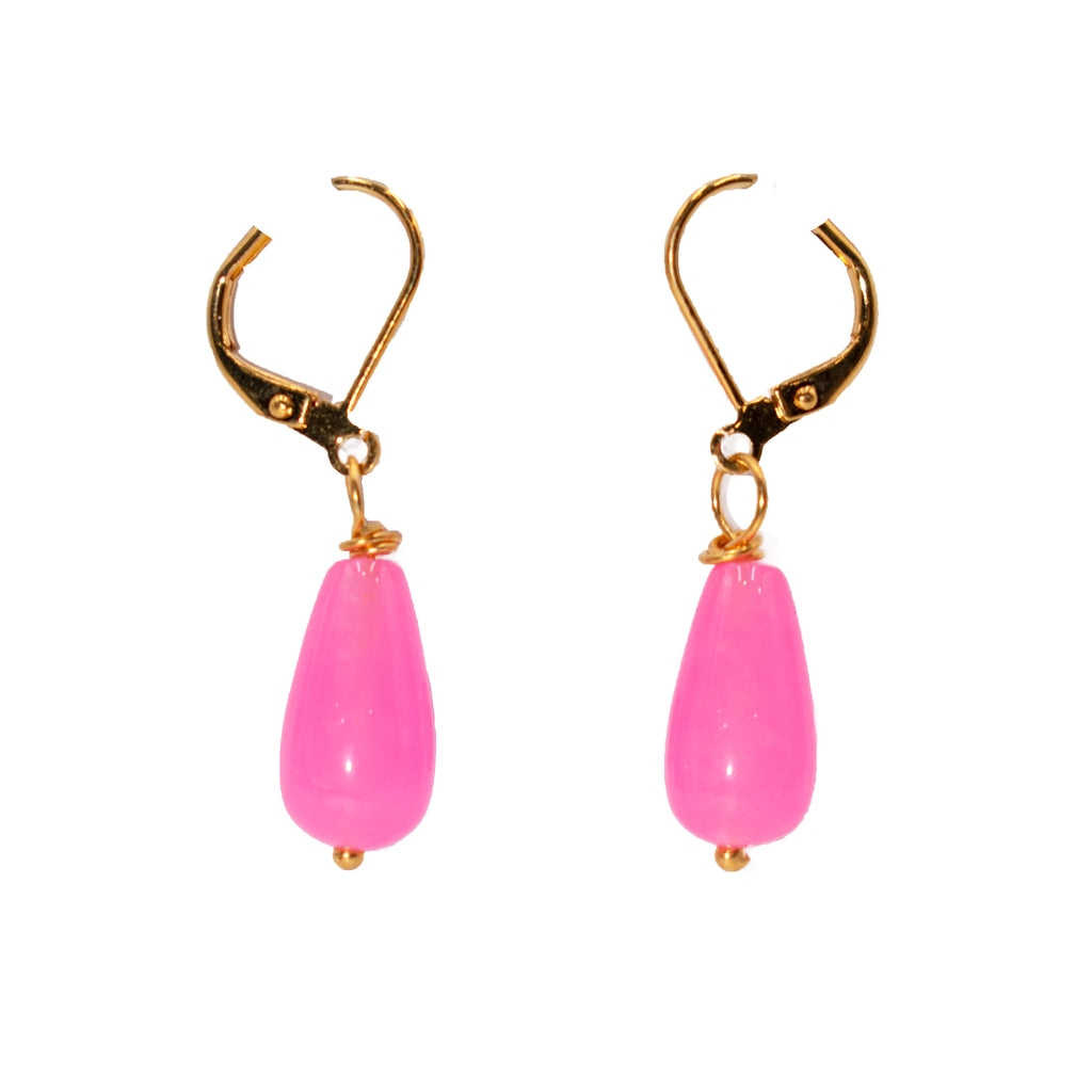 Pink Jade 18KGP Earrings