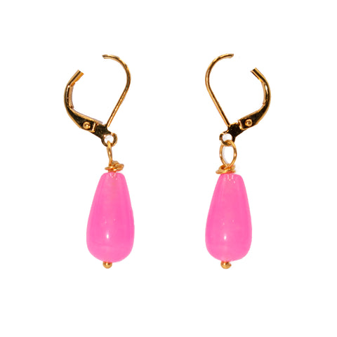 Pink Jade 18KGP Earrings