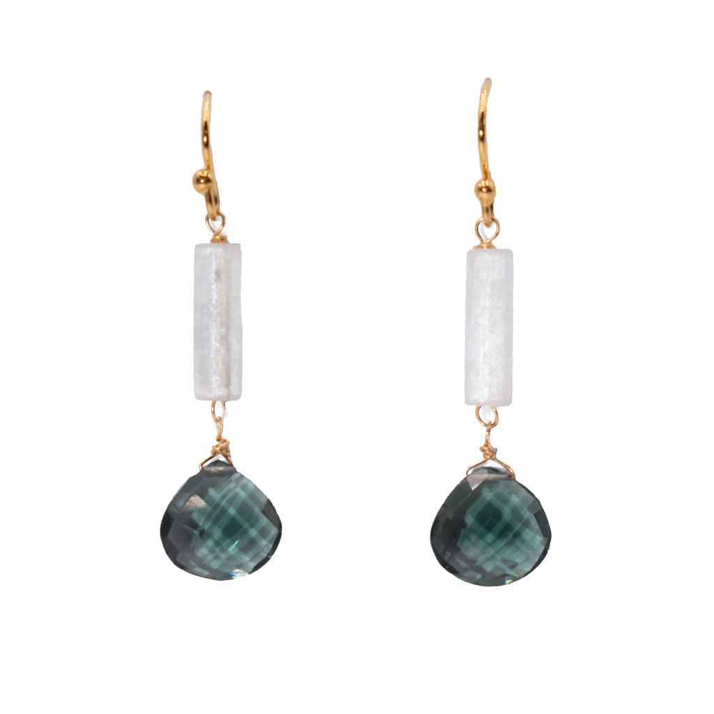 Selenite & Blue Topaz 14KGF Earwires