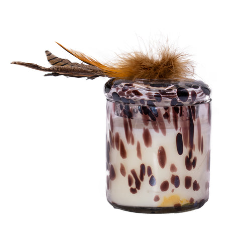 Big Glass Feather Top Candle