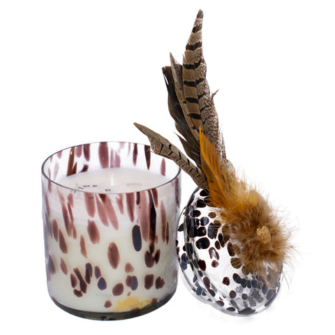 Big Glass Feather Top Candle