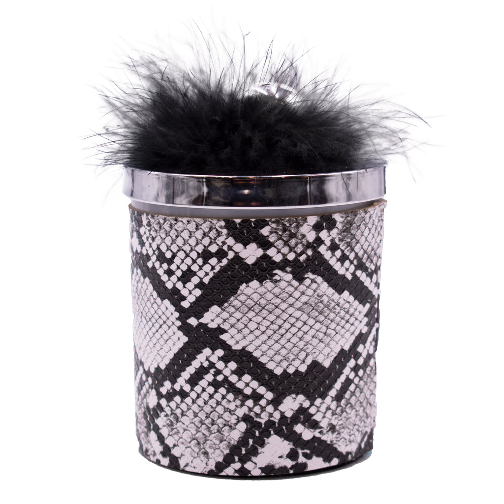 Snakeskin Candle with black feather top