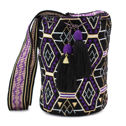 SUSU Crossbody Bucket Bag - Black, Gold, and Purple
