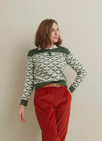 Dark Green Jacquard Eagle Organic Cotton Jumper