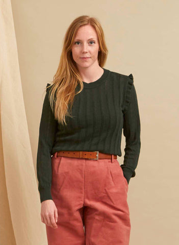Forest Green Ruffle Knitted Top