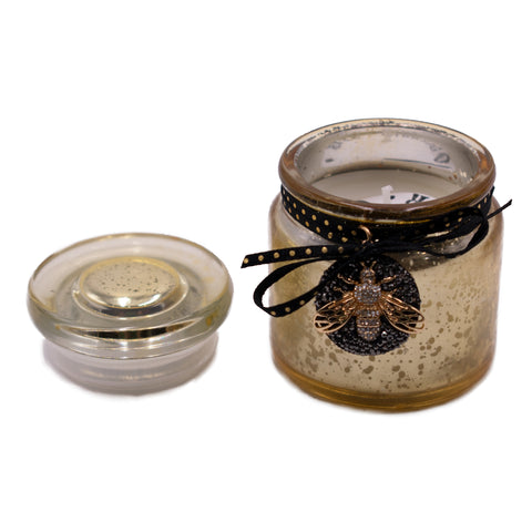 Small Gold Bee on Ribbon Embellishment Candle