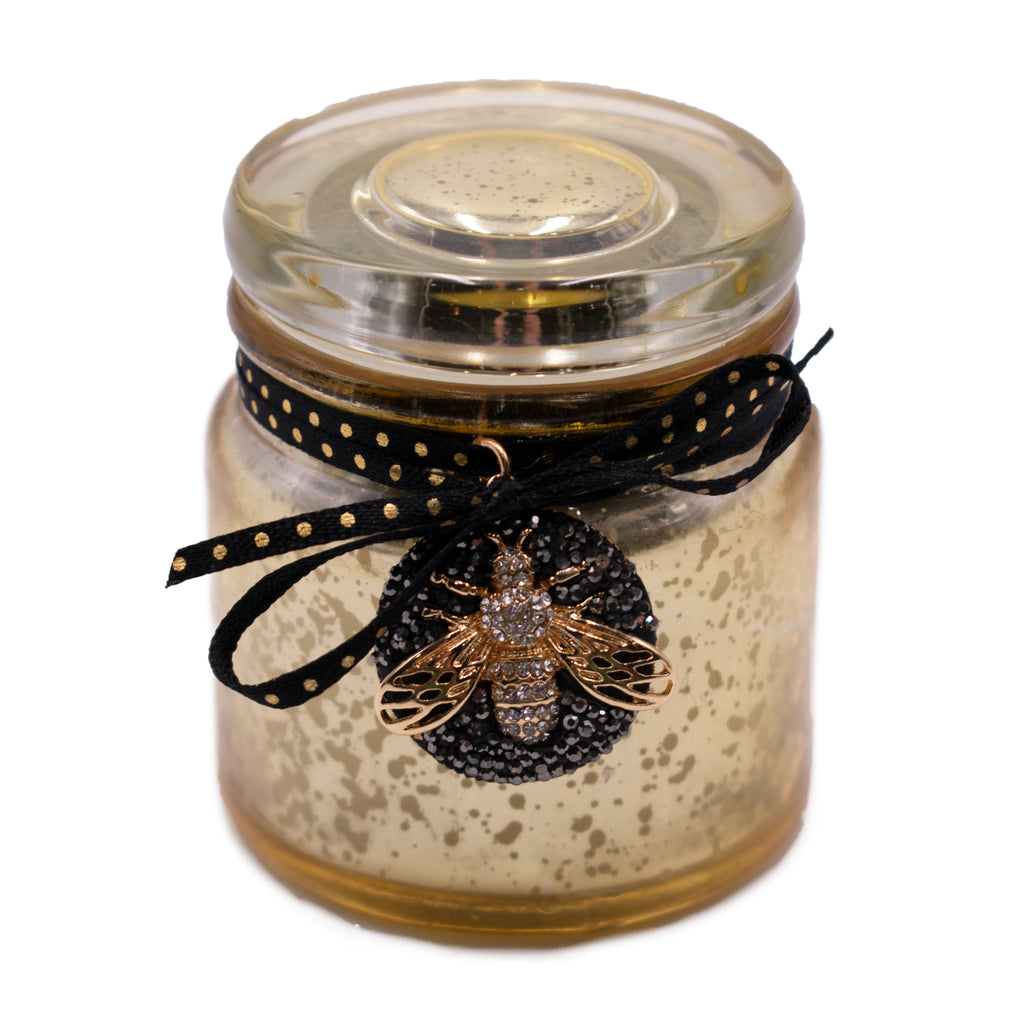 Small Gold Bee on Ribbon Embellishment Candle