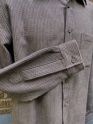 Brown Twill Handloom Long-Sleeve Button-Up Shirt