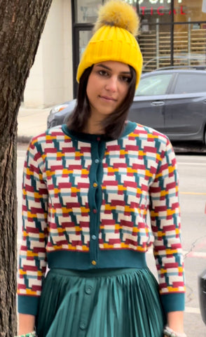 Vera Teal Blocks Cardigan